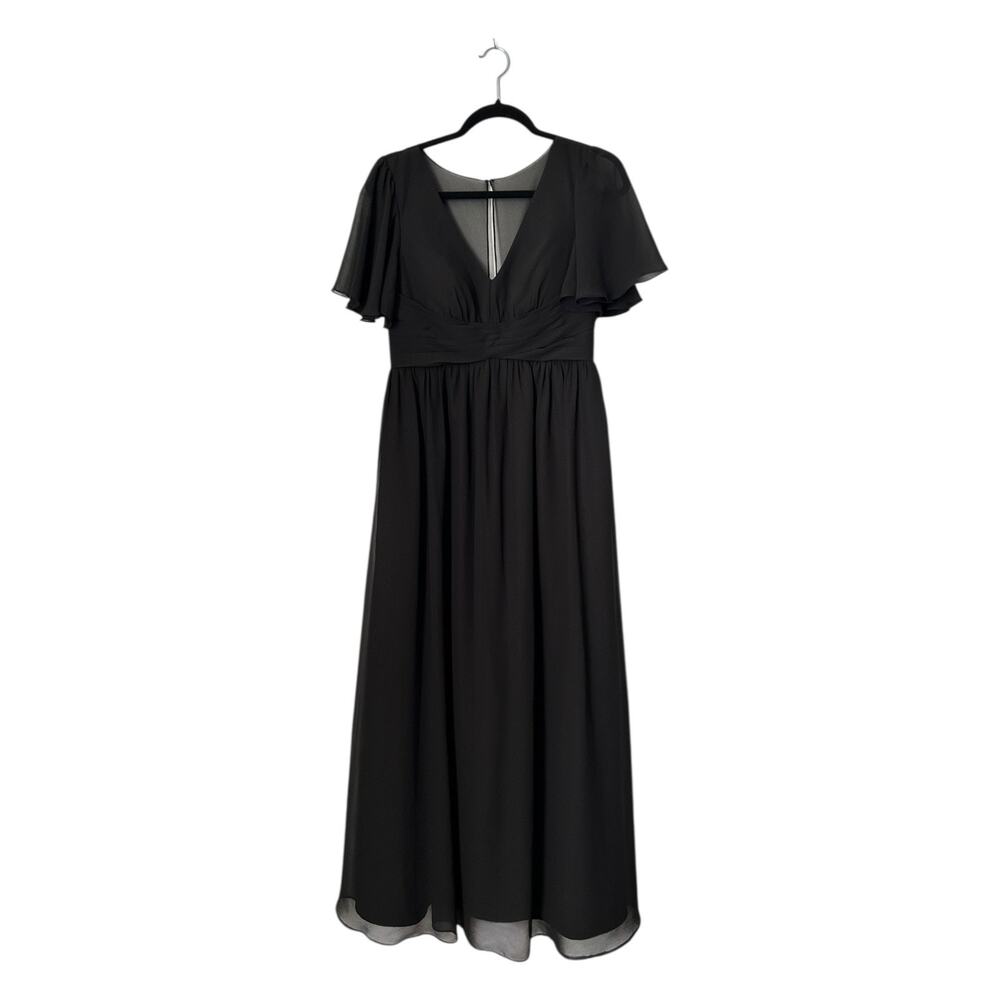 Azazie Verna Maternity Bridesmaid Dress Size A6 Black Stretch Satin Criss Cross